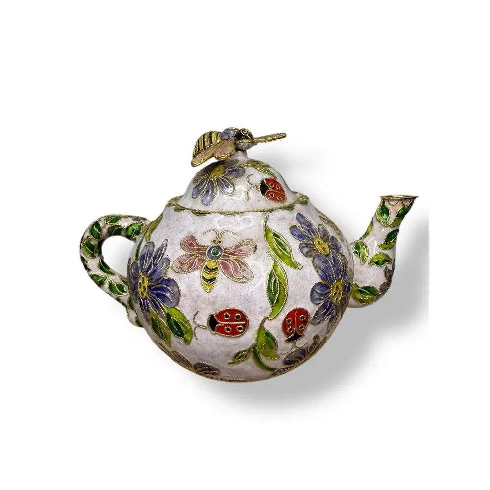 Vintage Cloisonne Enamel Bumblebee Teapot & Vase Decorative‎ Collectibles